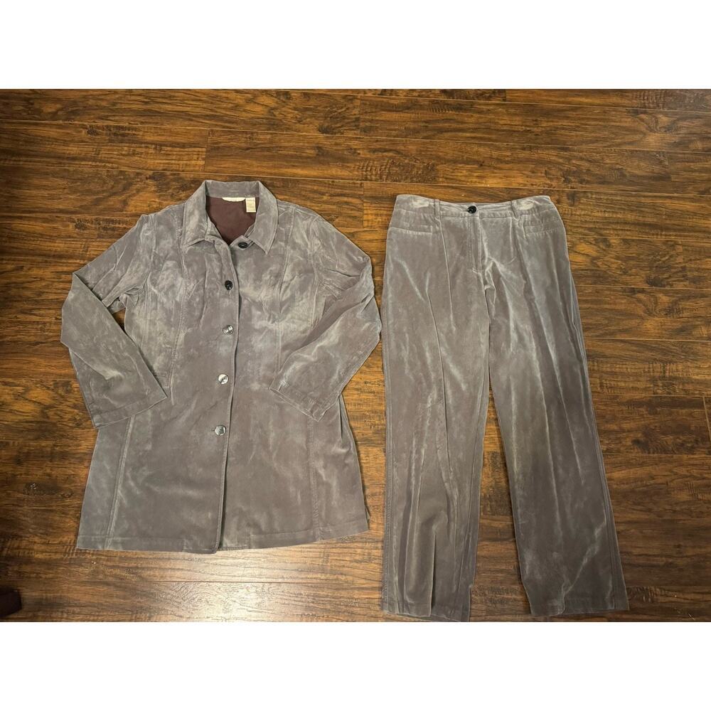 Vintage J. Jill Crushed Velvet Blazer: MP Pants Sz:8P Gray Outfit Women’s